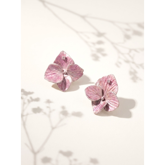 Pink Sapphire Hydrangea Stud Earrings