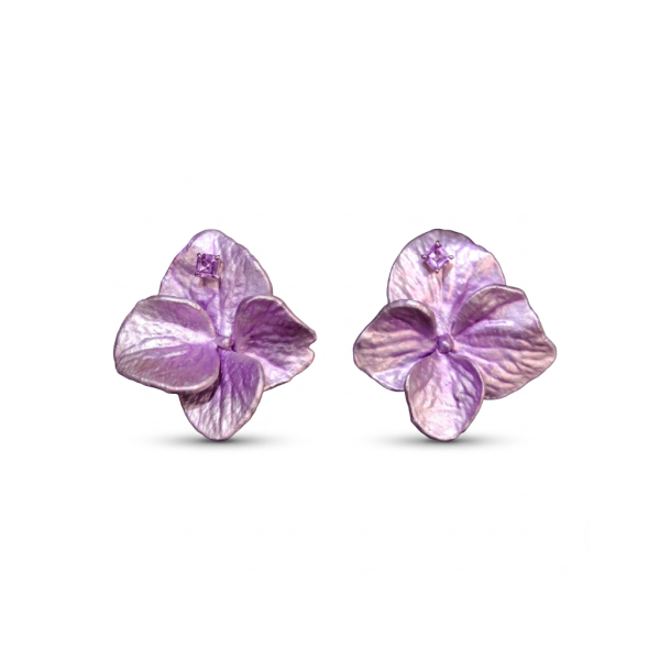 Pink Sapphire Hydrangea Stud Earrings